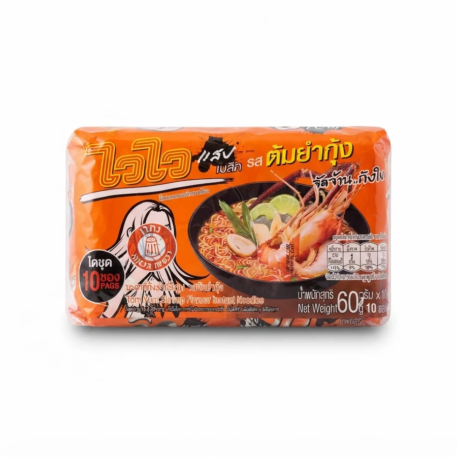 บะหมี่กึ่งสำเร็จรูป รสต้มยำกุ้ง (10 ชิ้น × 60 กรัม)