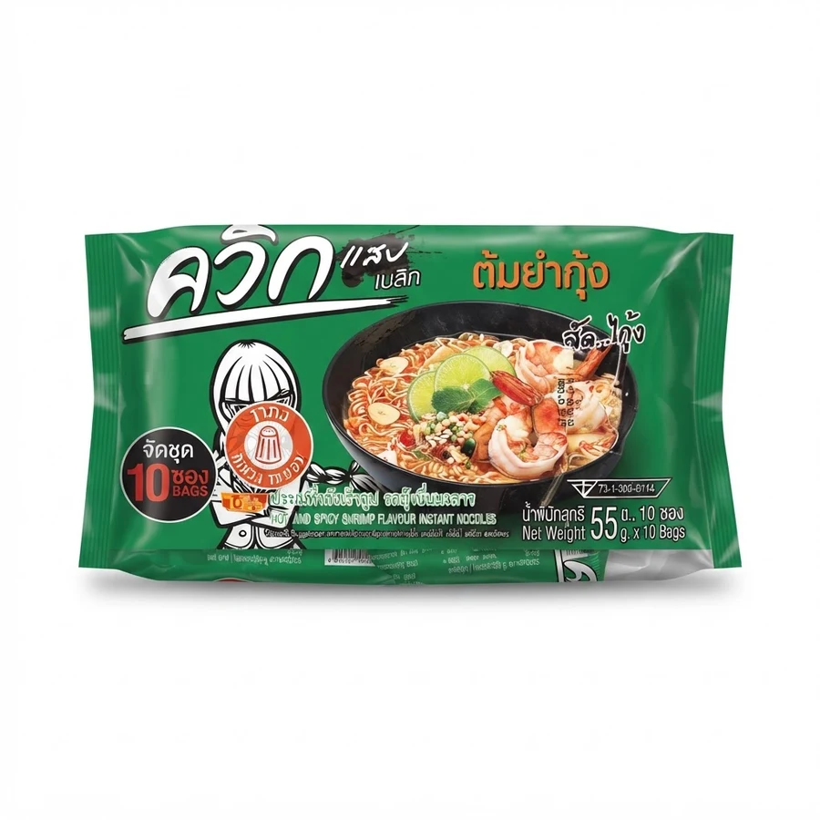 บะหมี่กึ่งสำเร็จรูป รสกุ้งนึ่งมะนาว (10 ชิ้น × 55 กรัม)